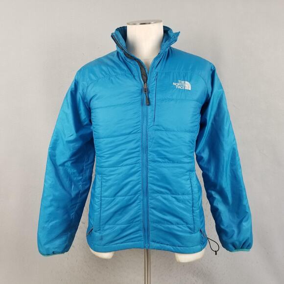 The North Face Jacket Womens Medium Blue Insulated Puffer Full Zip Chest Pocket - Picture 1 of 15